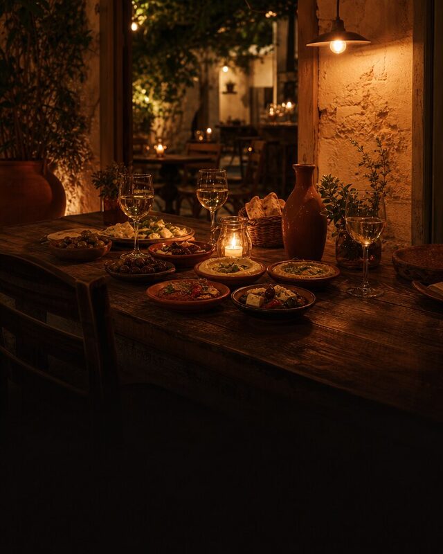 Lavastein-Grill und geschmorte Lammhaxe der Taverna Pelagos
